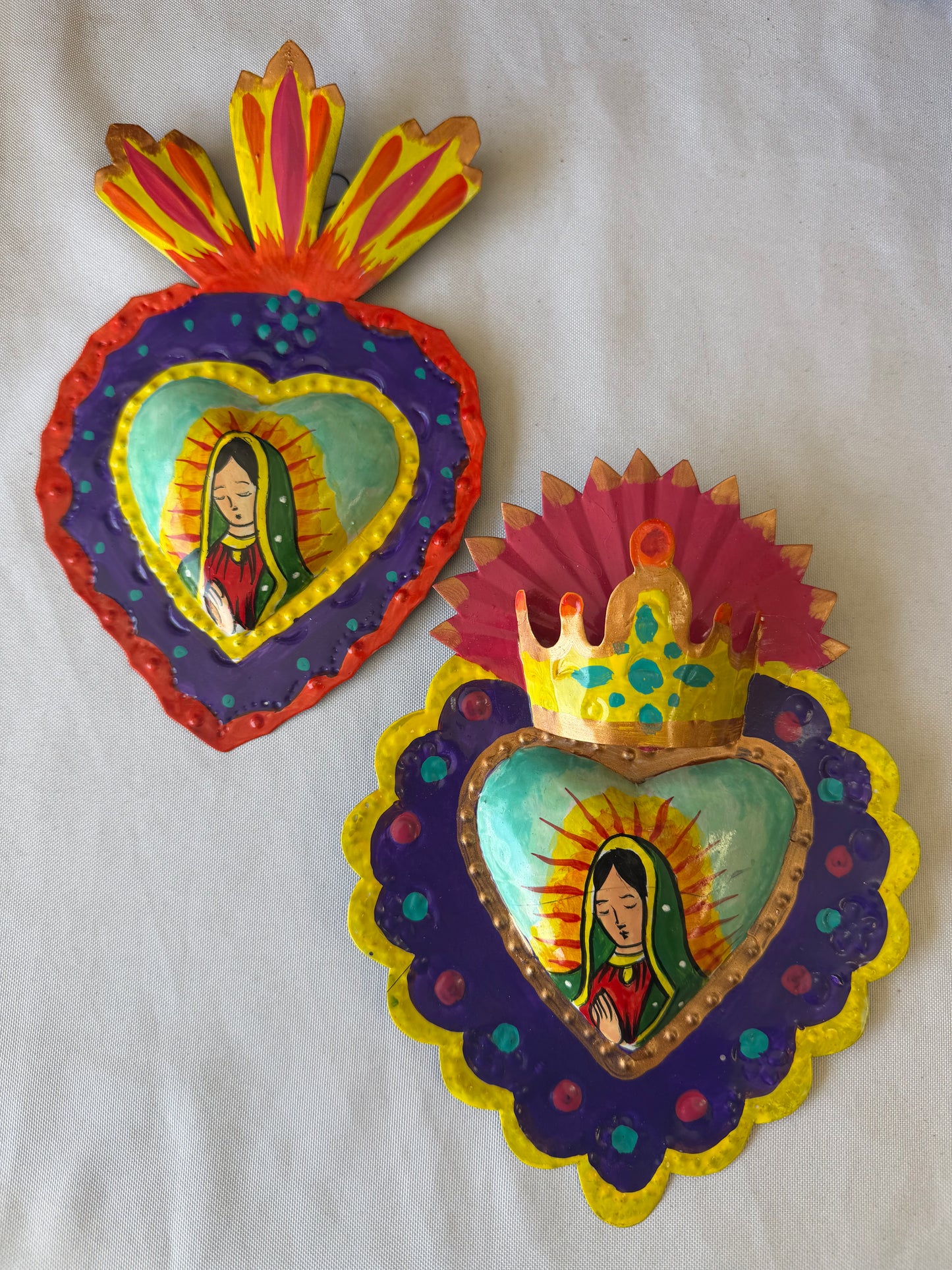 Virgen de Guadalupe Heart - Hand-painted Metal