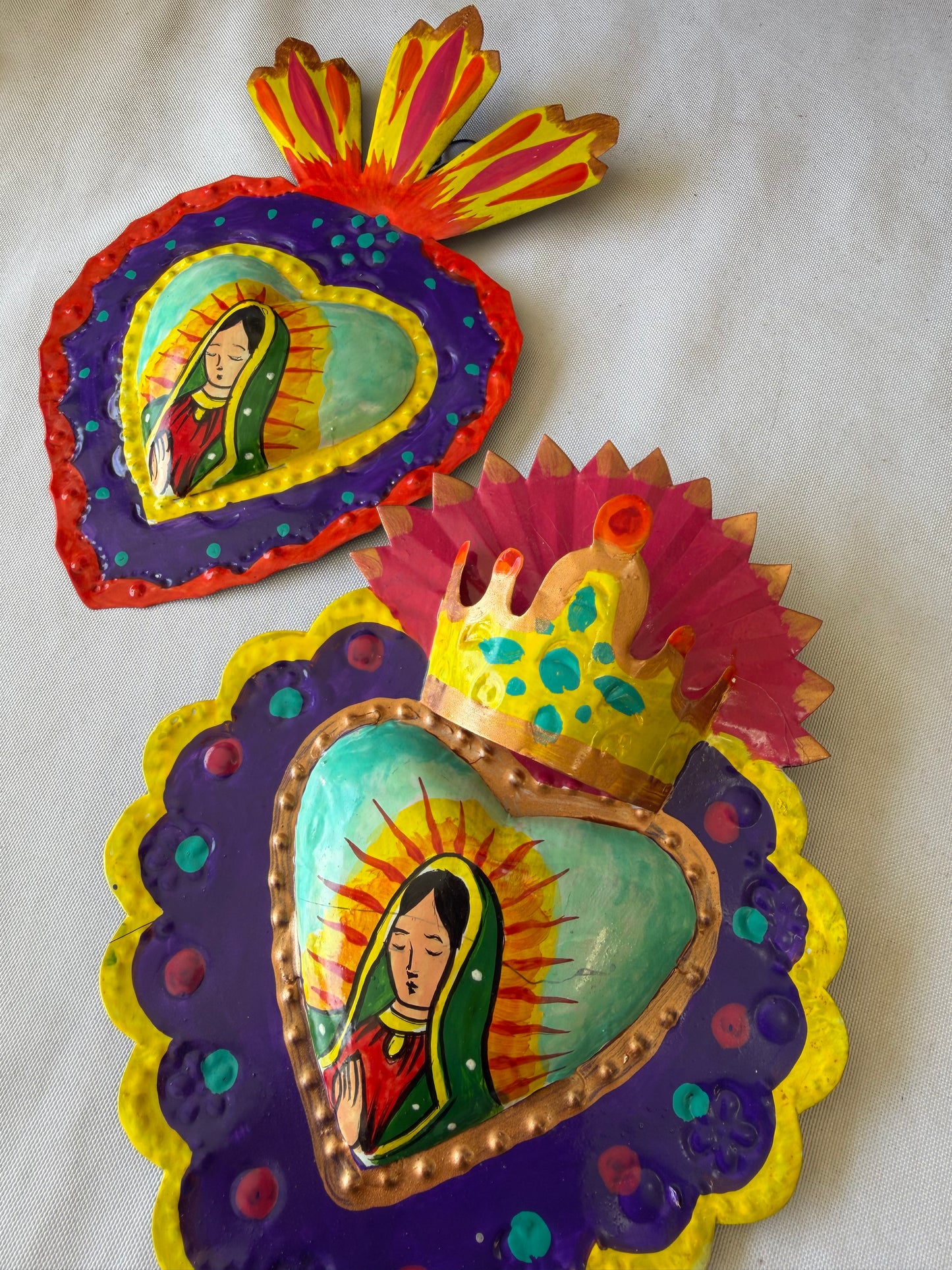 Virgen de Guadalupe Heart - Hand-painted Metal