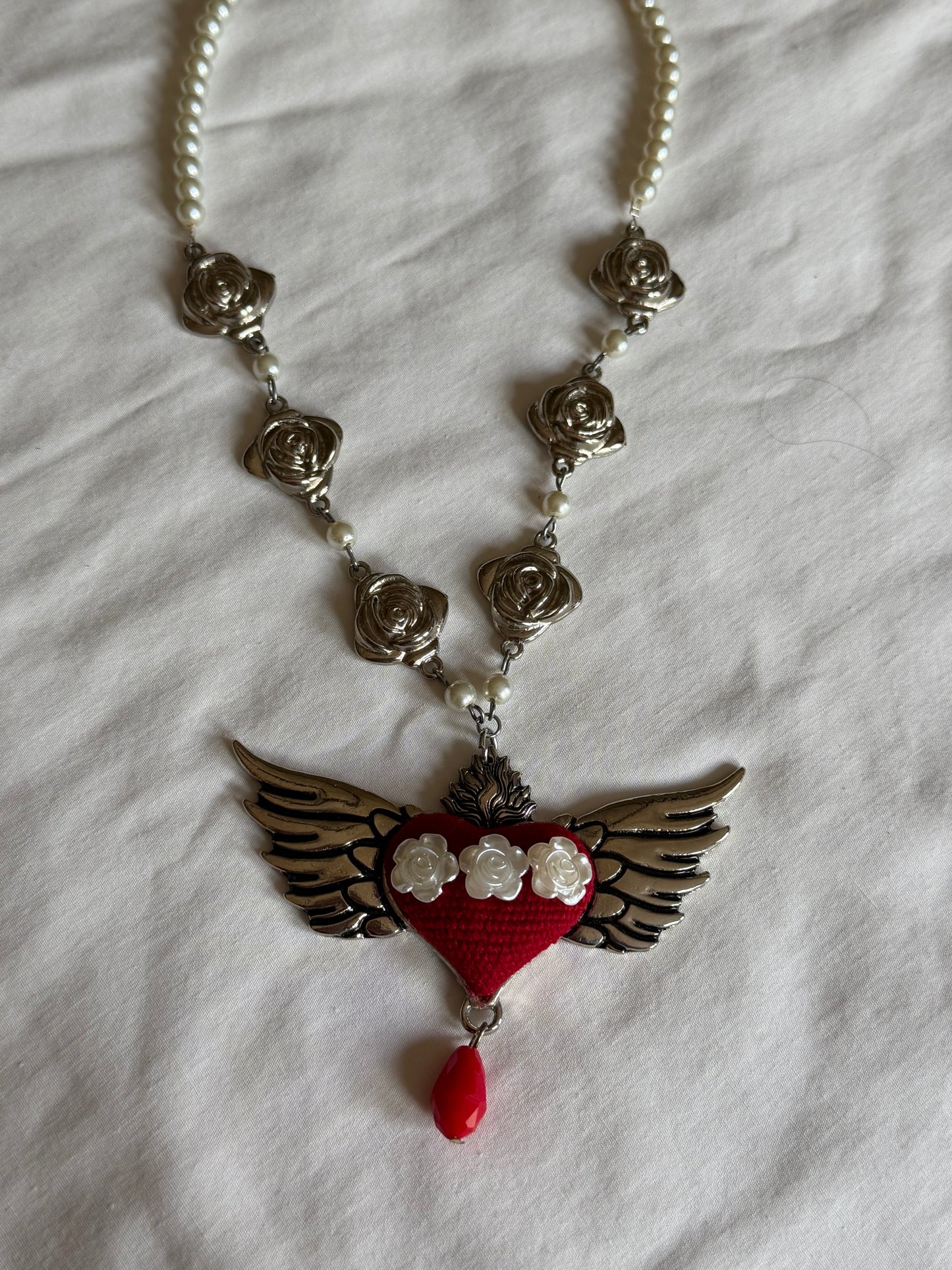Preorder - Sacred Heart Wings Rose Necklace