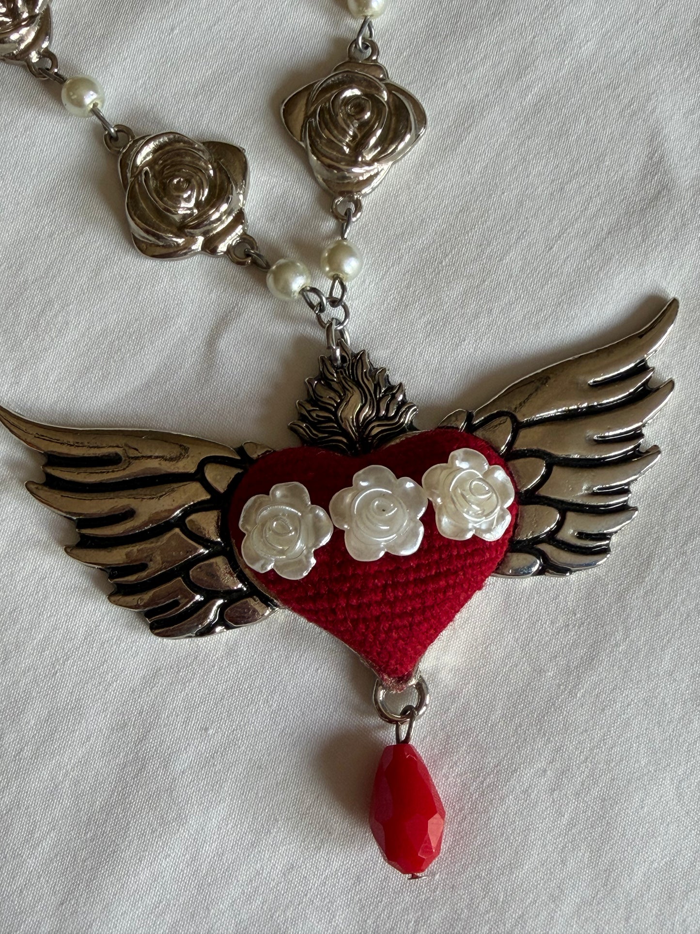 Preorder - Sacred Heart Wings Rose Necklace