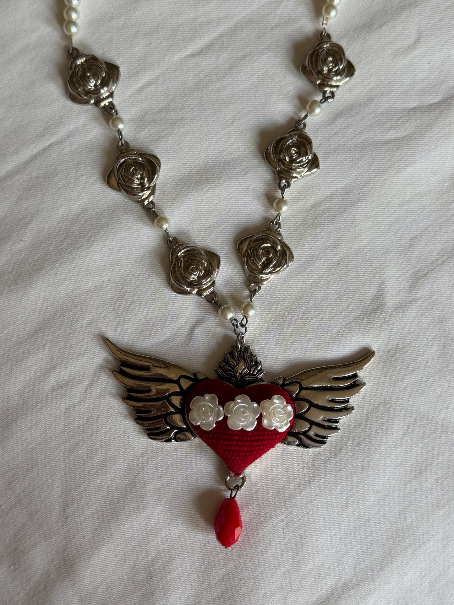 Preorder - Sacred Heart Wings Rose Necklace