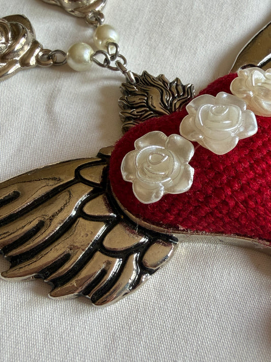 Sacred Heart Wings Rose Necklace