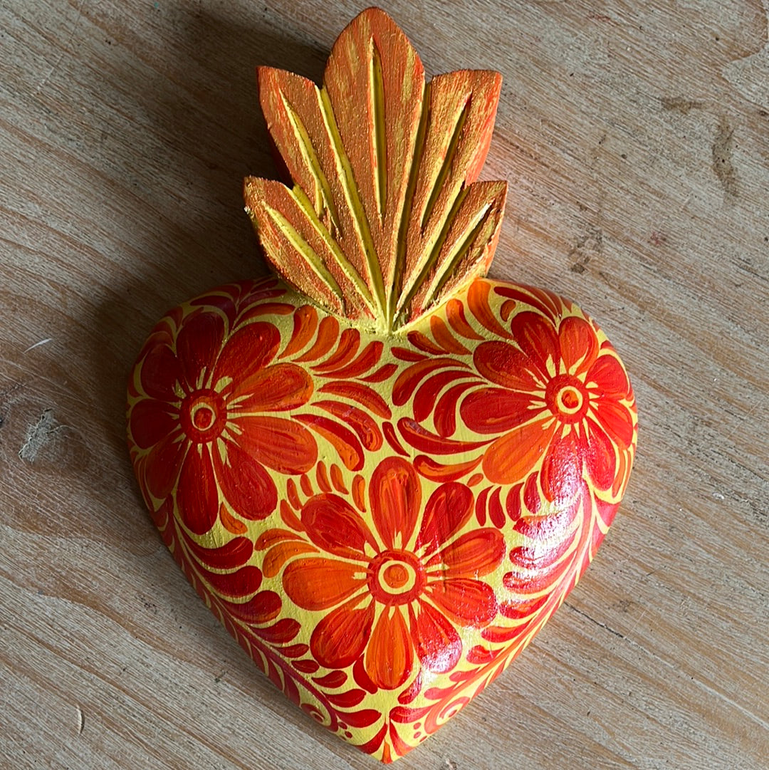 Painted Wood Heart  #4 Mexico