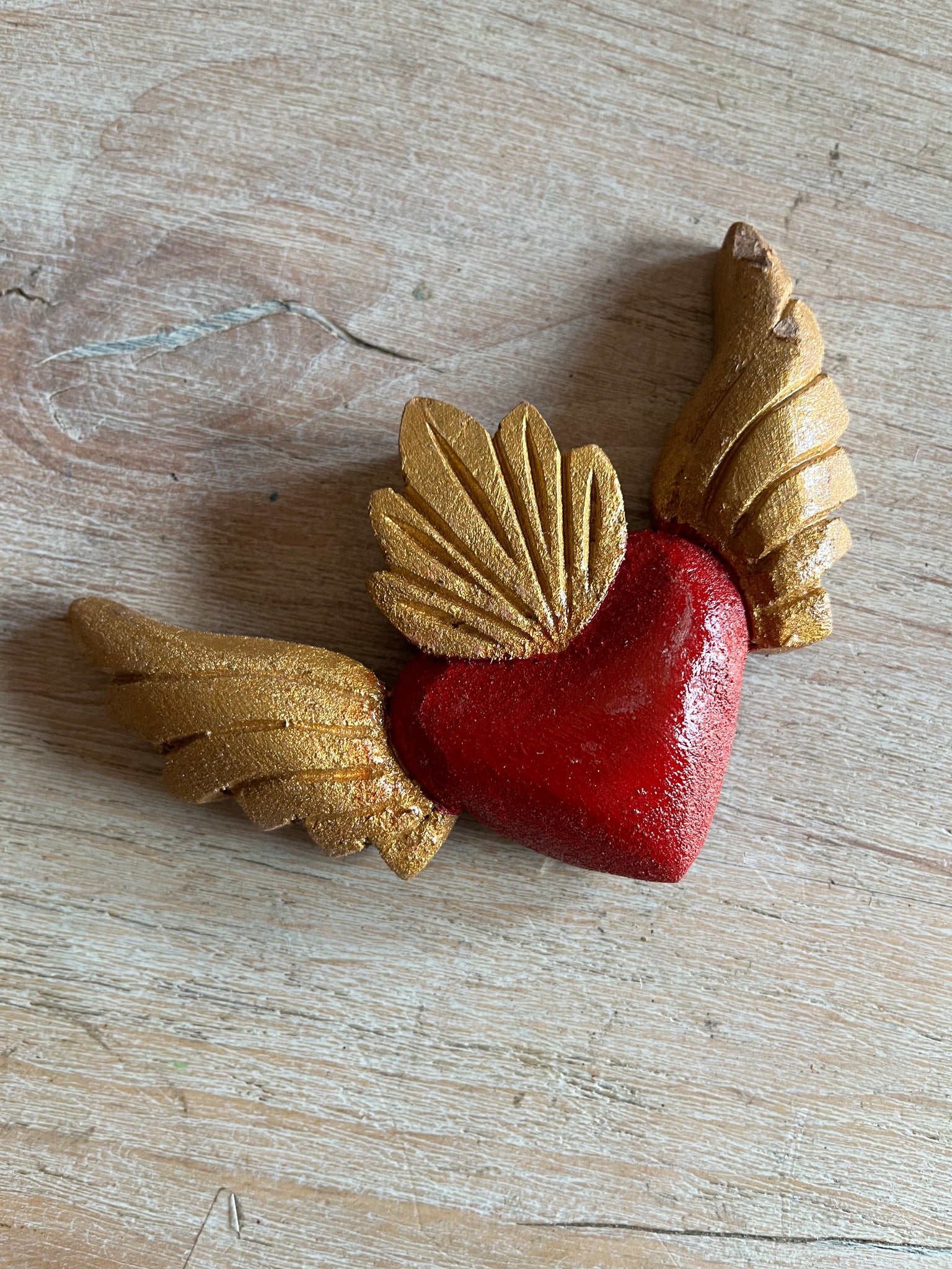 Wood Heart Magnet with Wings