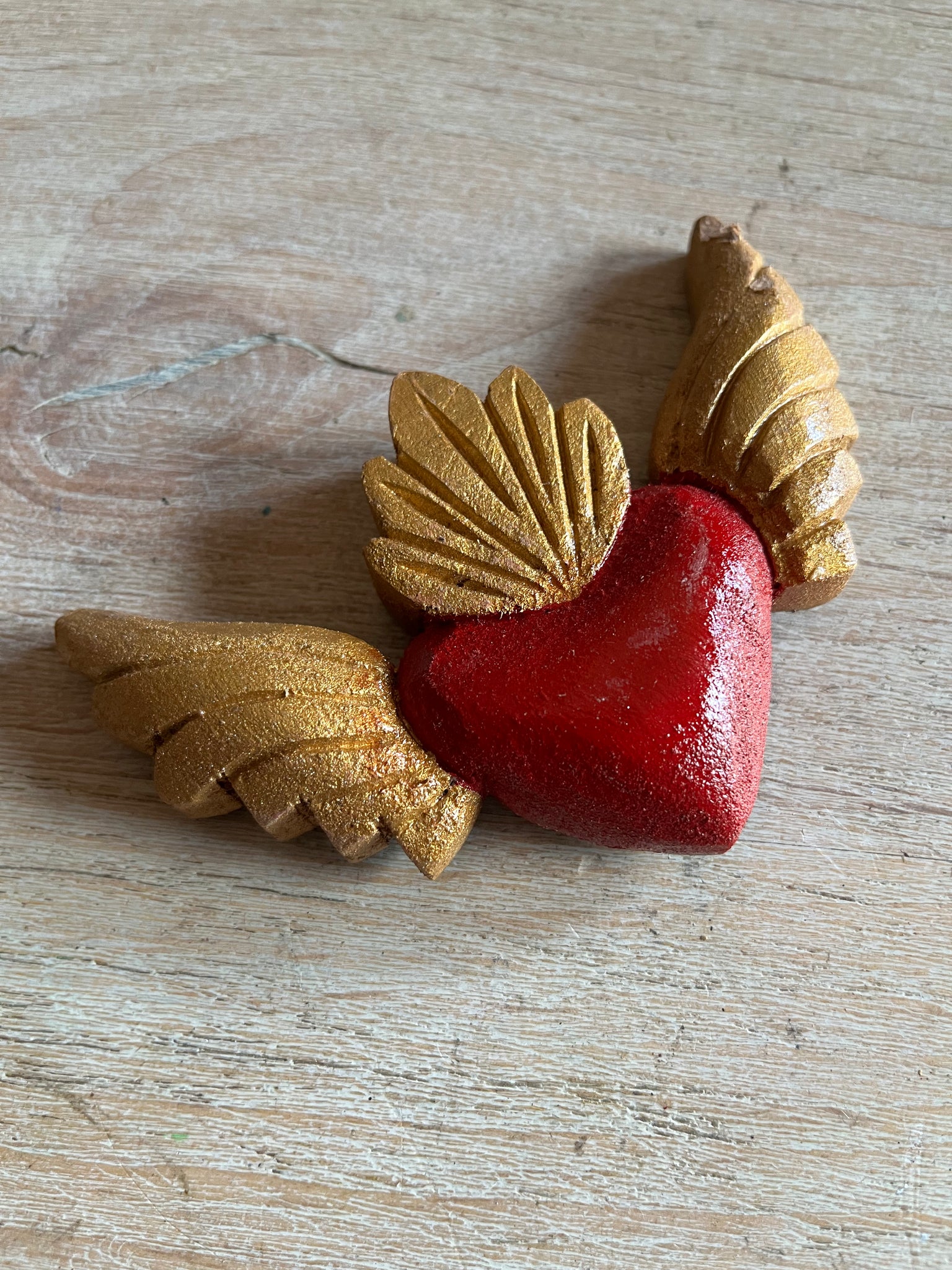 Wood Heart Magnet with Wings