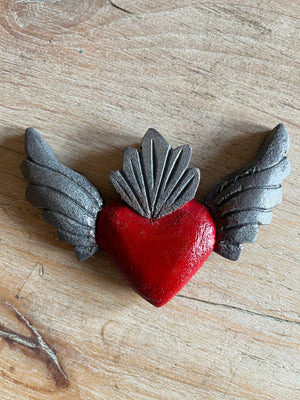 Wood Heart Magnet with Wings