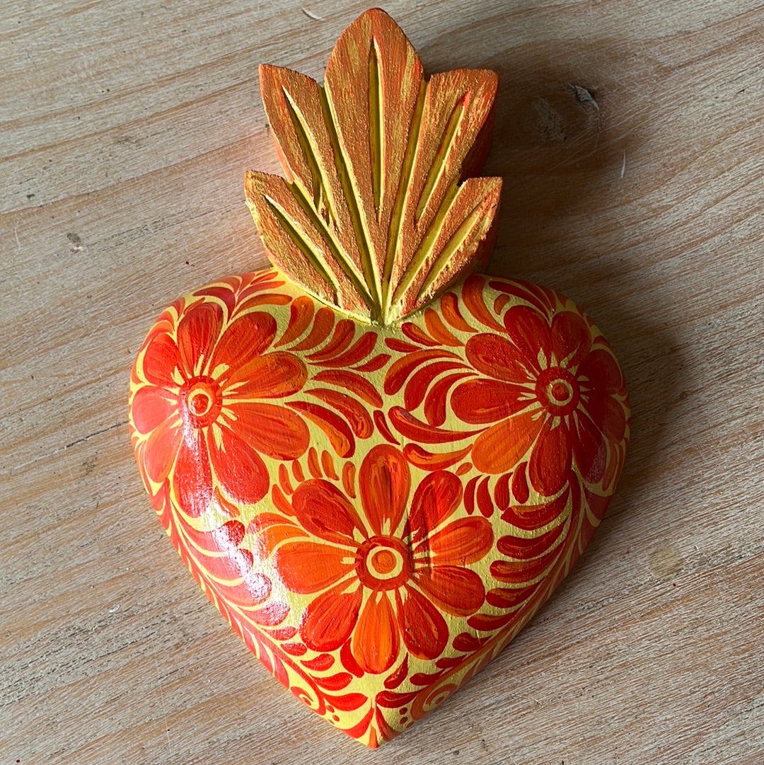 Painted Wood Heart  #4 Mexico