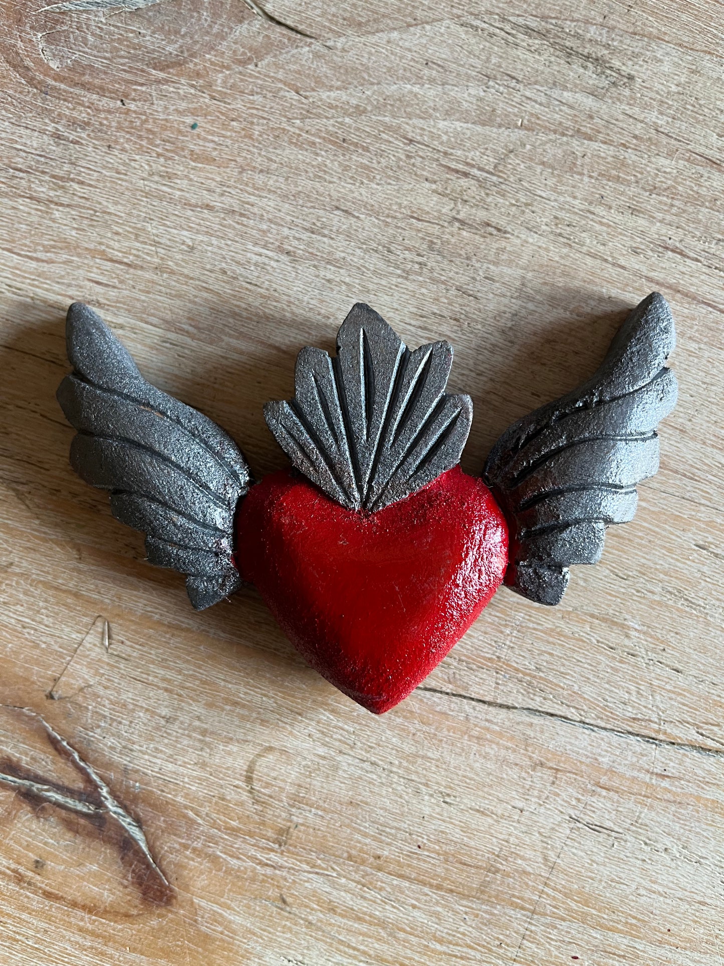 Wood Heart Magnet with Wings