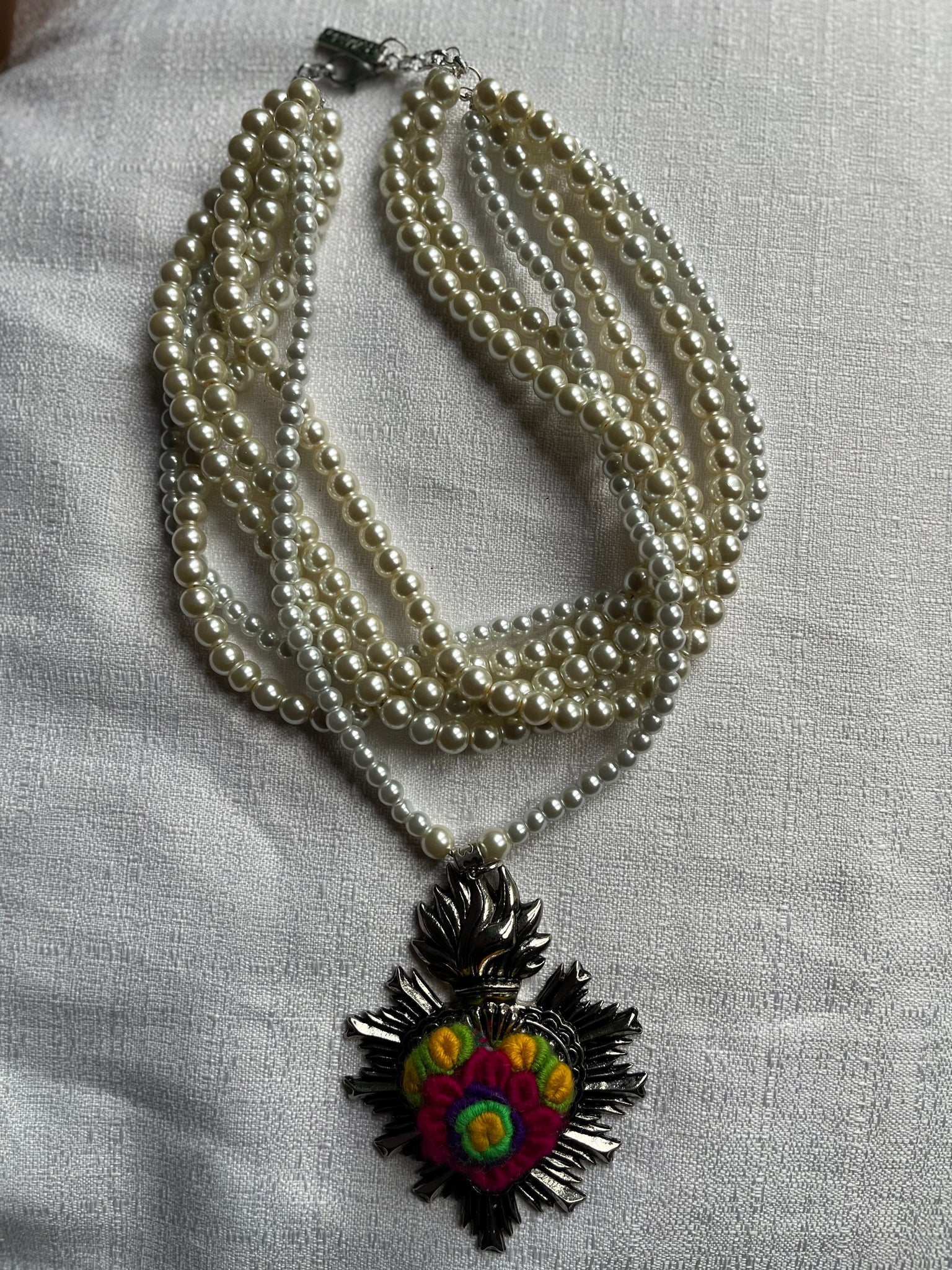Multi Beaded Embroidery Sacred Heart Necklace Pre-Order Only