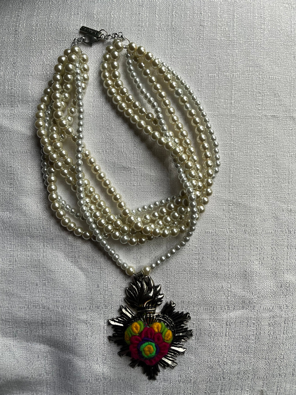 Multi Beaded Embroidery Sacred Heart Necklace Pre-Order Only